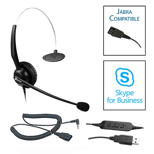 TelPro 1200-J Single-Ear NC Jabra Compatible Headset Bundle for Cisco SPA and Panasonic Telephones (2.5mm Headset Jack) (05 Cable) and Skype USB Cable