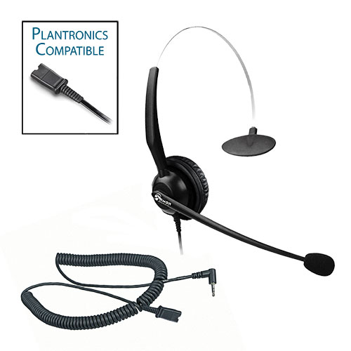 TelPro 1200-P Single-Ear NC Plantronics Compatible Headset Bundle for Cisco SPA and Panasonic Telephones (2.5mm Headset Jack) (05 Cable)