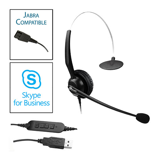 TelPro 1200-J Single-Ear NC Jabra Compatible Headset with Skype USB