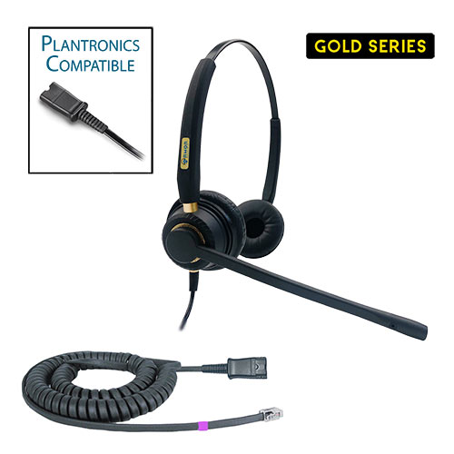 TelPro Gold 3200-P Two-Ear Plantronics Compatible Headset Bundle for Polycom IP, Polycom VVX and Digium Telephones (04 Cable)