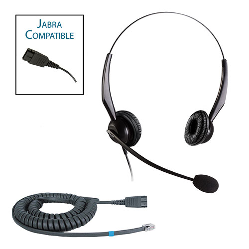 TelPro 2200-J Double-Ear NC Jabra Compatible Headset Bundle for Yealink, Grandstream and Snom Telephones (02 Cable)