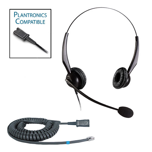 TelPro 2200-P Double-Ear NC Plantronics Compatible Headset Bundle for Yealink, Grandstream and Snom Telephones (02 Cable)