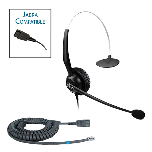 TelPro 1200-J Single-Ear NC Jabra Compatible Headset Bundle for Yealink, Grandstream and Snom Telephones (02 Cable)