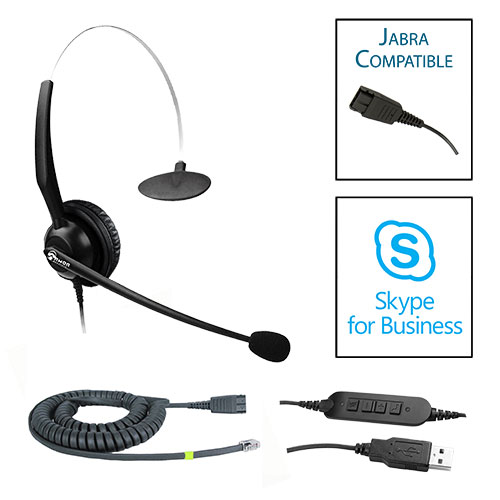 TelPro 1200-J Single-Ear NC Jabra Compatible Headset Bundle for Cisco 7900, 8800, 8900 and 9900 Series Telephones (03 Cable) and Skype USB Cable
