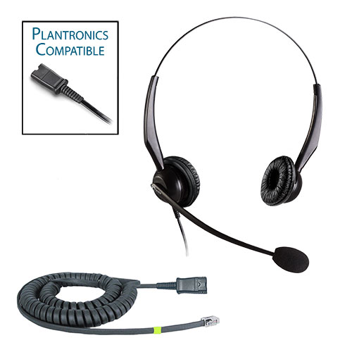 TelPro 2200-P Double-Ear NC Plantronics Compatible Headset Bundle for Cisco 7900, 8800, 8900 and 9900 Series Telephones (03 Cable)