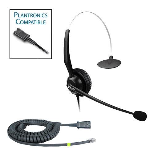 TelPro 1200-P Single-Ear NC Plantronics Compatible Headset Bundle for Cisco 7900, 8800, 8900 and 9900 Series Telephones (03 Cable)