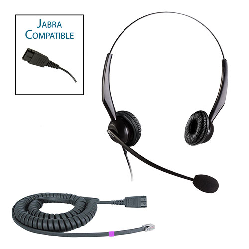 TelPro 2200-J Double-Ear NC Jabra Compatible Headset Bundle for Polycom IP, Polycom VVX and Digium Telephones (04 Cable)