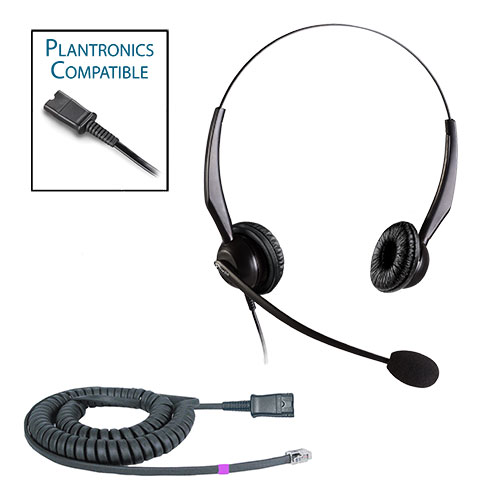 TelPro 2200-P Double-Ear NC Plantronics Compatible Headset Bundle for Polycom IP, Polycom VVX and Digium Telephones (04 Cable)