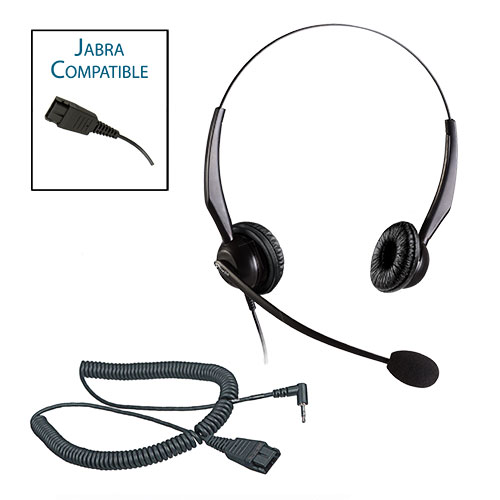 TelPro 2200-J Double-Ear NC Jabra Compatible Headset Bundle for Cisco SPA and Panasonic Telephones (2.5mm Headset Jack) (05 Cable)