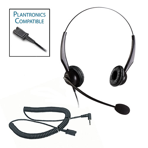 TelPro 2200-P Double-Ear NC Plantronics Compatible Headset Bundle for Cisco SPA and Panasonic Telephones (2.5mm Headset Jack) (05 Cable)