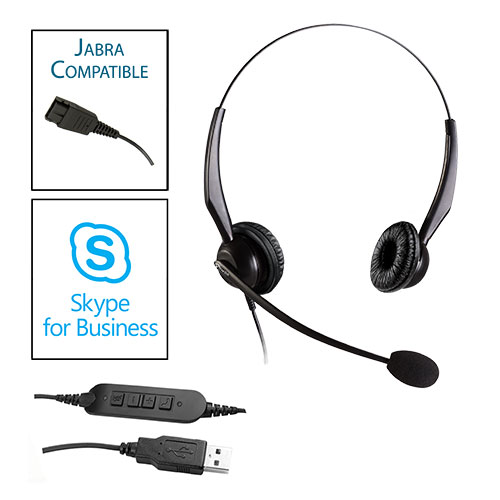 TelPro 2200-J Double-Ear NC Jabra Compatible Headset with Skype USB