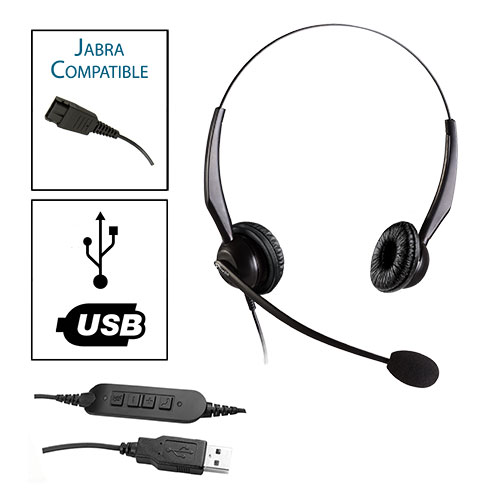 TelPro 2200-J Double-Ear NC Jabra Compatible Headset with Common USB
