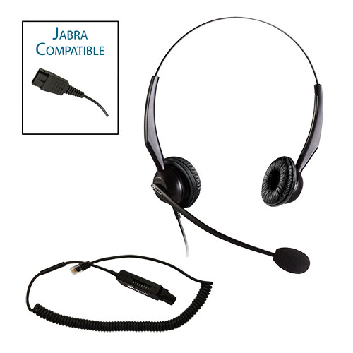TelPro 2200-J Double-Ear NC Jabra Compatible Headset with Universal Multi-Cable for Most Office Telephones