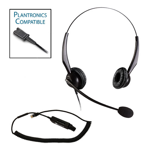 TelPro 2200-P Double-Ear NC Plantronics Compatible Headset with Universal Multi-Cable for Most Office Telephones