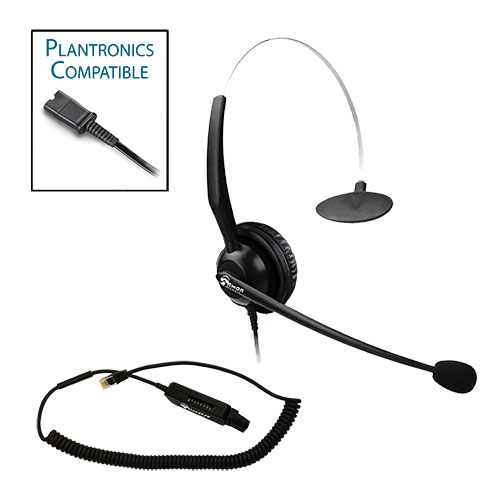 TelPro 1200-P Single-Ear NC Plantronics Compatible Headset with Universal Multi-Cable for Most Office Telephones
