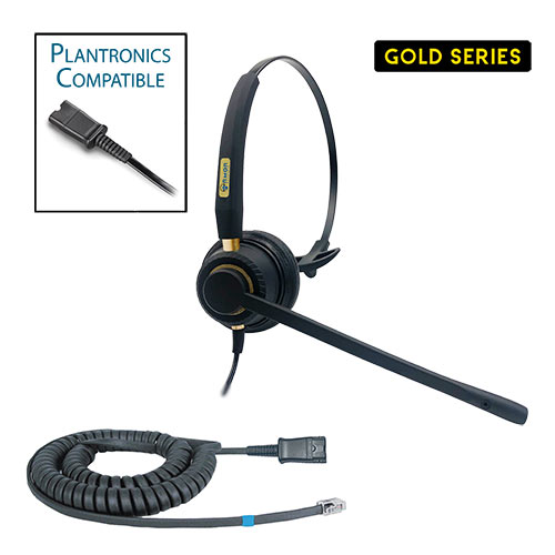 TelPro Gold 3100-P Single-Ear NC Plantronics Compatible Headset Bundle for Yealink, Grandstream and Snom Telephones (02 Cable)
