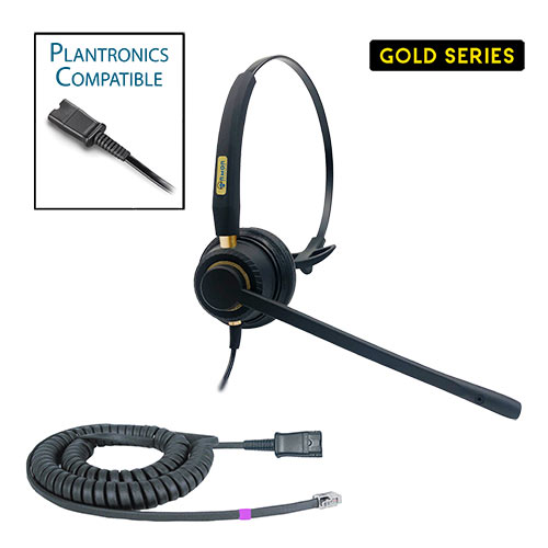TelPro Gold 3100-P Single-Ear Plantronics Compatible Headset Bundle for Polycom IP, Polycom VVX and Digium Telephones (04 Cable)