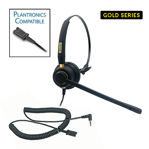 TelPro Gold 3100-P Single-Ear Plantronics Compatible Headset Bundle for Cisco SPA and Panasonic Telephones (2.5mm Headset Jack) (05 Cable)