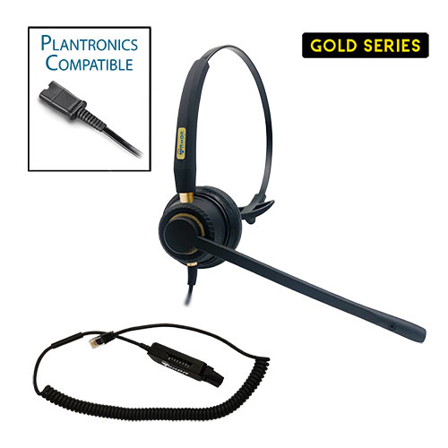 TelPro Gold 3100-P Single-Ear Plantronics Compatible Headset with Universal Multi-Cable for Most Office Telephones