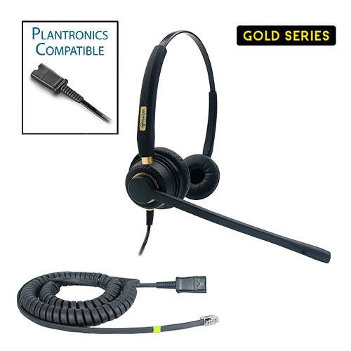 TelPro Gold 3200-P Two-Ear Plantronics Compatible Headset Bundle for Cisco 7900, 8800, 8900 and 9900 Series Telephones (03 Cable)