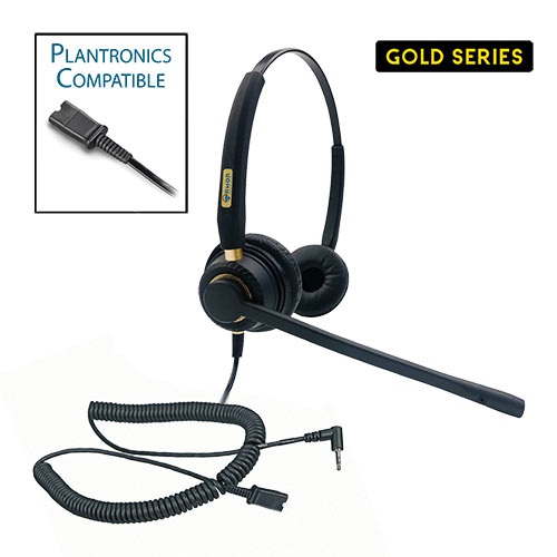 TelPro Gold 3200-P Two-Ear Plantronics Compatible Headset Bundle for Cisco SPA and Panasonic Telephones (2.5mm Headset Jack) (05 Cable)