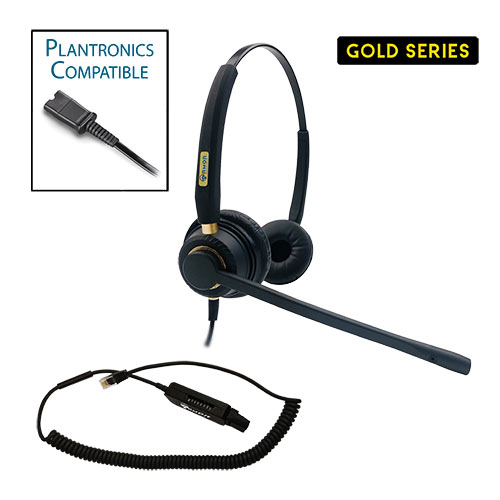 TelPro Gold 3200-P Two-Ear Plantronics Compatible Headset with Universal Multi-Cable for Most Office Telephones